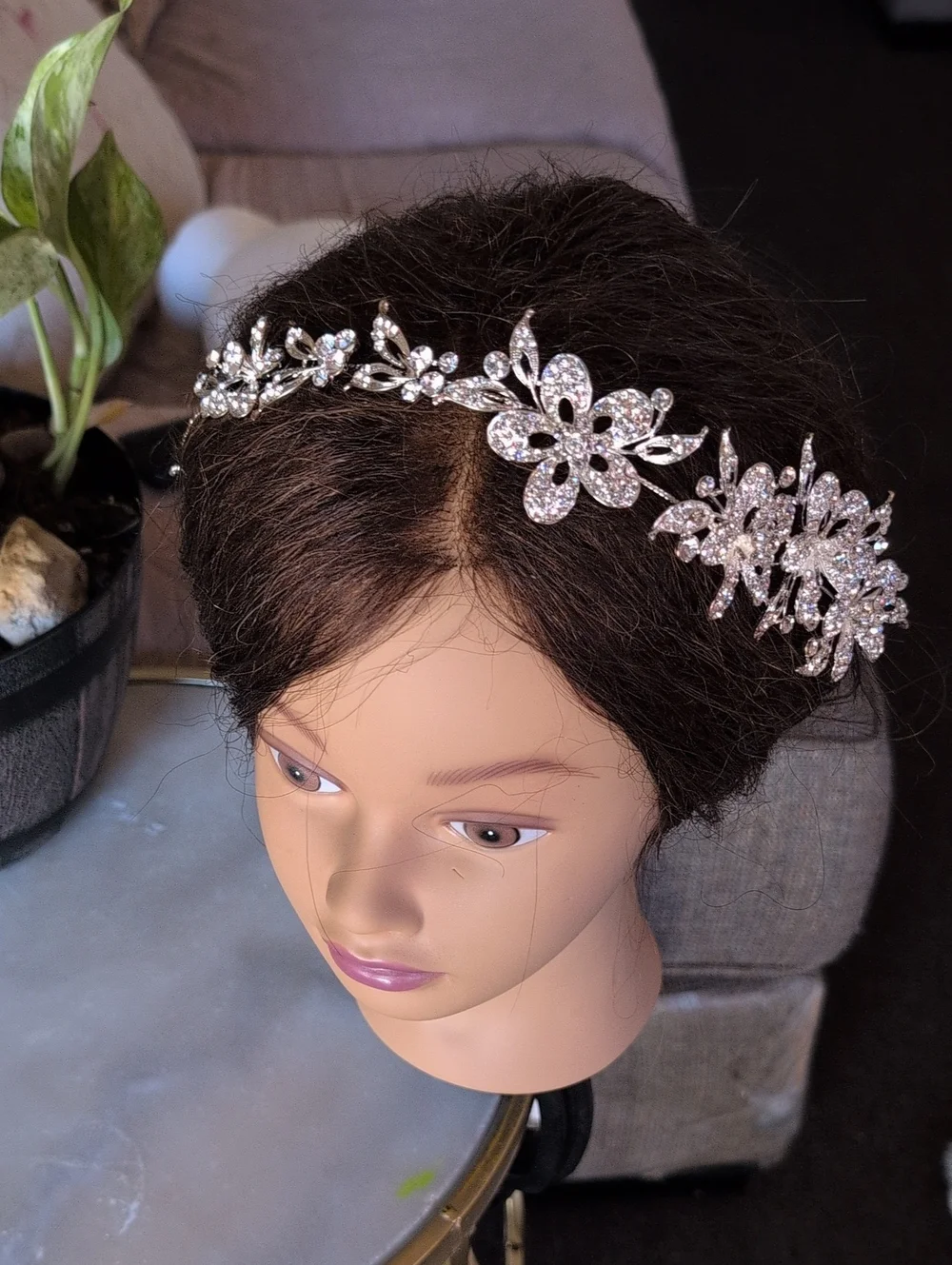 Silver Floral Crystal Hair Vine - Women Accessories
